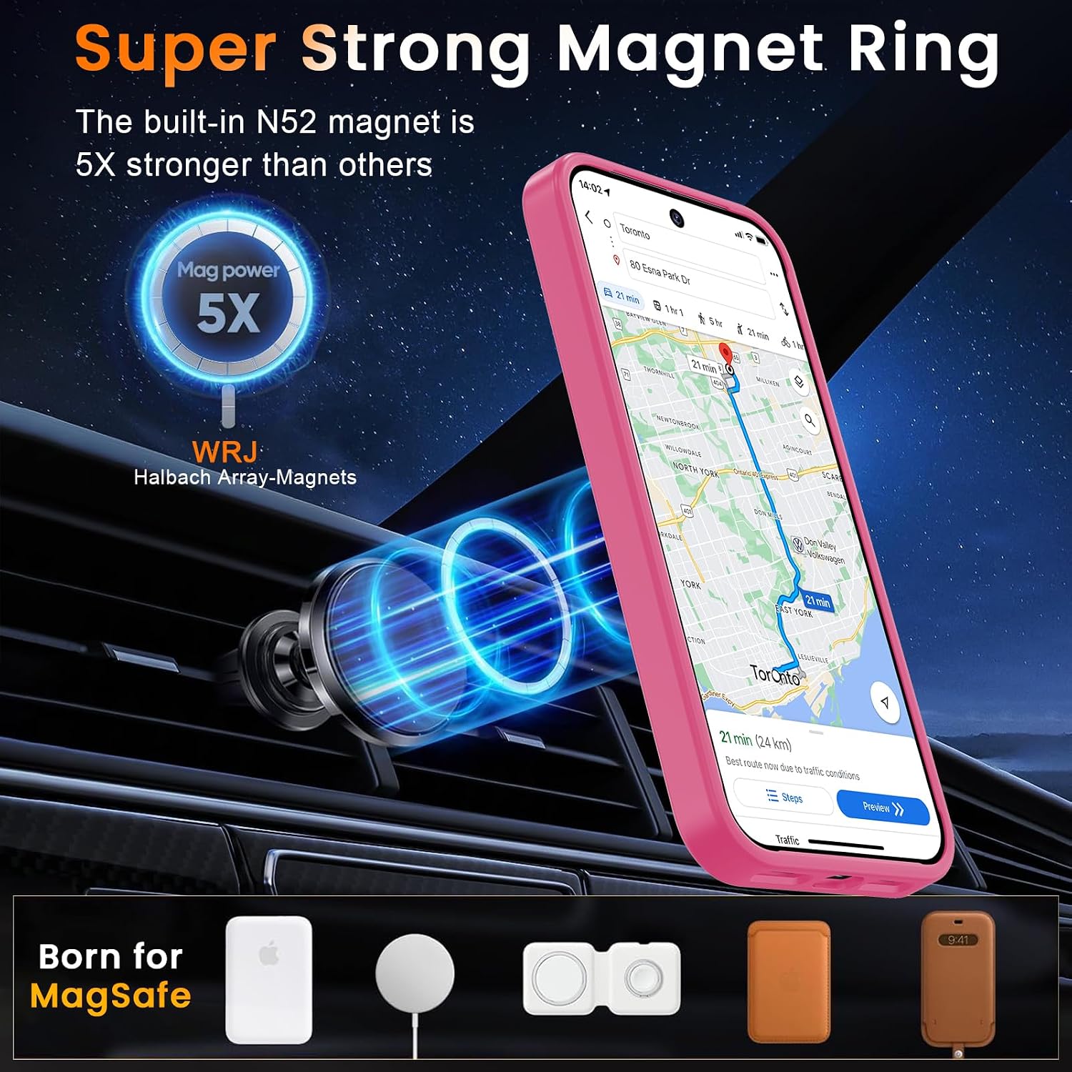 WRJ Magnetic for Pixel 11 Pro XL Case Fit for Pixelsnap, Hot Pink