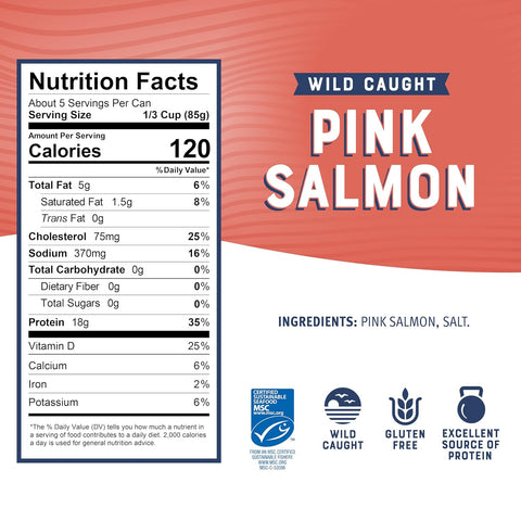 Bumble Bee Wild Caught Pink Salmon with Skin & Bones, 14.75 oz (Pack of 12) | 18g Protein per Serving, Omega-3 Rich, Gluten Free, Keto Friendly