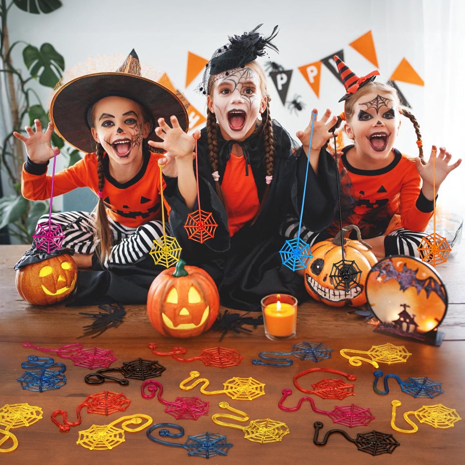 30 Pcs Sticky Spider Web Sticky Hands for Kids Bulk Halloween Party Favors Decorations,Spider Webs for Classroom Prizes Halloween Gifts Goodie Bags Stuffers Pinata Stuffers for Boys Girl