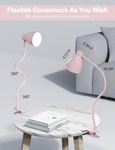 BOHON Cute Desk Lamp with Clamp Clip on Light, 5 Color 10 Brightness, Pink
