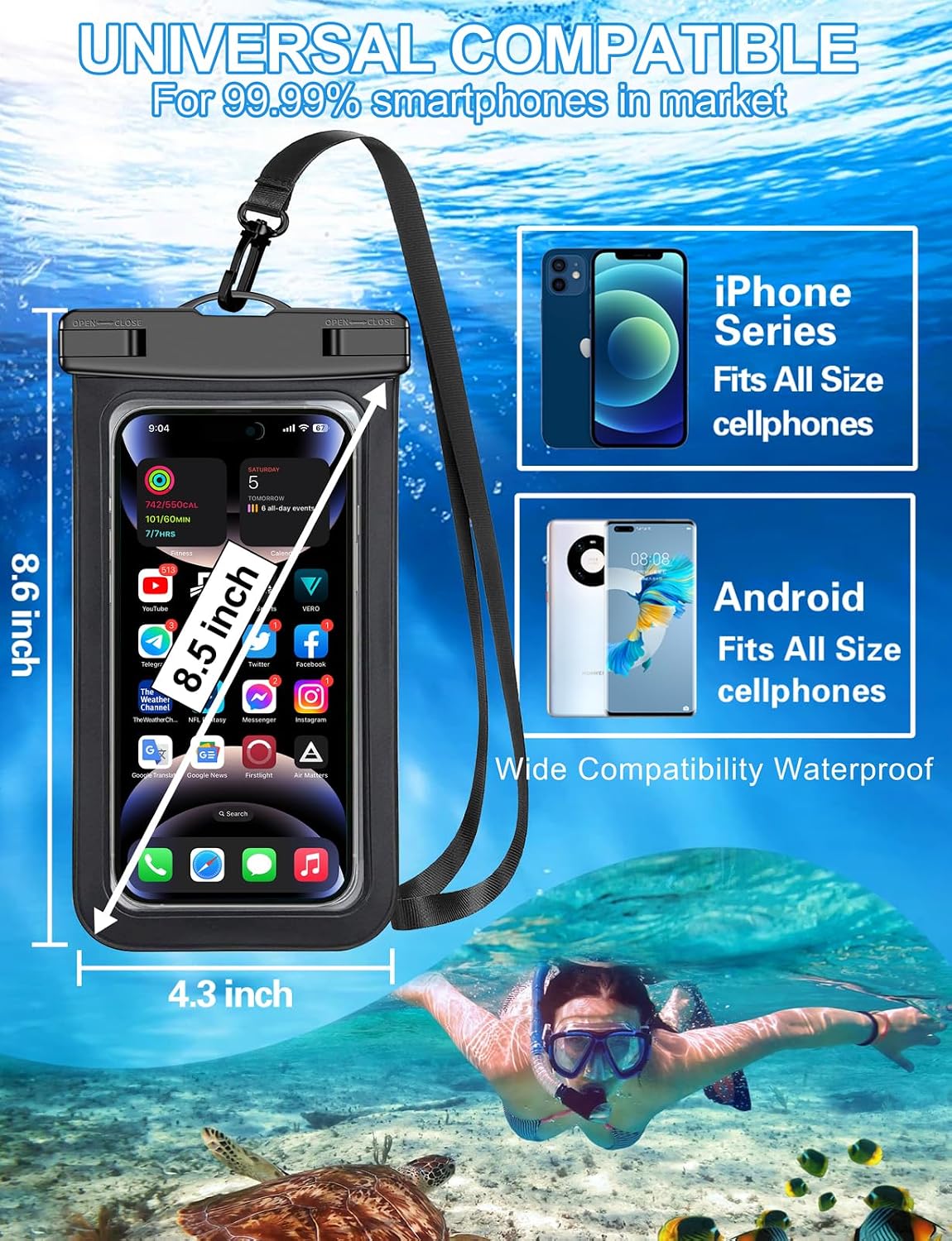 Famoby 3 Pack Black Waterproof Phone Pouch, Phone Waterproof Case,Cell Phone Dry Bag,Protection Level: IP68,Beach Cruise for iPhone,Samsung,and More,Lanyard Included,(Fits Up to 8.3"),Black