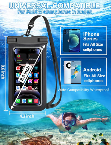 Famoby 3 Pack Black Waterproof Phone Pouch, Phone Waterproof Case,Cell Phone Dry Bag,Protection Level: IP68,Beach Cruise for iPhone,Samsung,and More,Lanyard Included,(Fits Up to 8.3"),Black