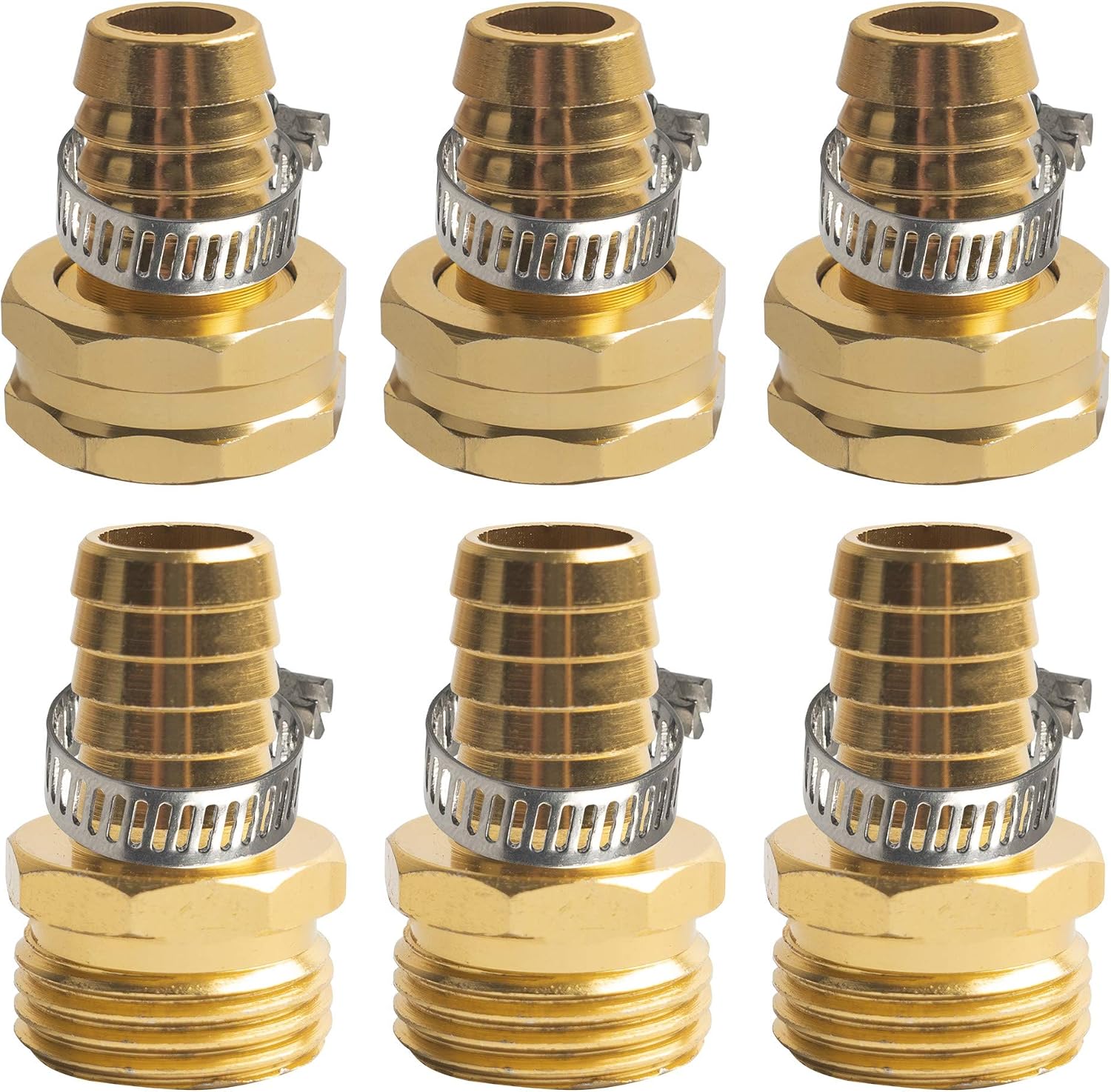 Hourleey Garden Hose Repair 1/2 Inch, Aluminum Mender Hose Connector Fitting with Clamp, Fit 1/2" Male & Female Hose Connector, 3 Sets