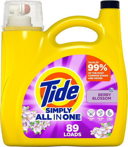 Tide Simply All-In-One Liquid Laundry Detergent, Berry Blossom Scent, 89 Loads, 112 fl oz