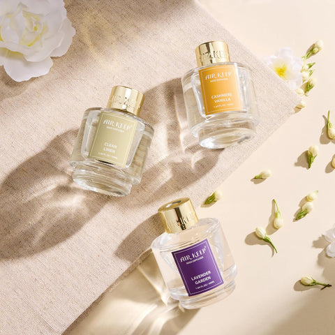 Airkeep Reed Diffuser Set of 3,Clean Linen Cashmere Vanilla Lavender Garden Oil Reed Diffusers for Bedroom Living Room Office Aromatherapy Oil Reed Diffuser for Gift 50ml x 3