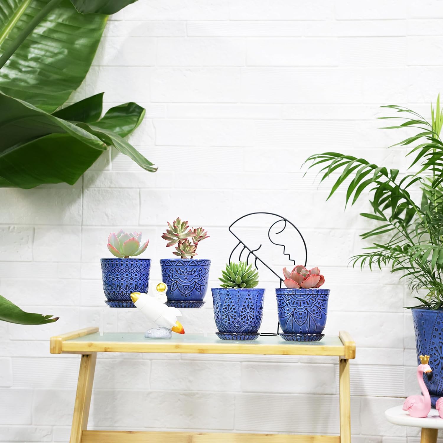 Gepege Ceramic Succulent Pots, 4 Inch Small Plant Pots with Drainage
