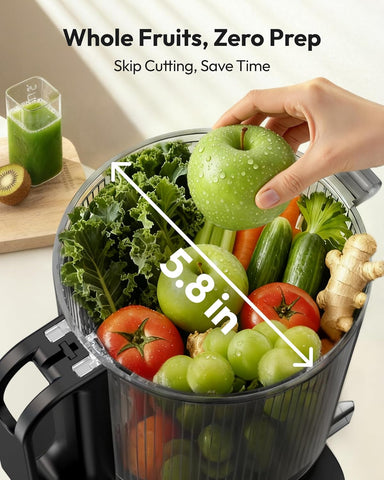 EUHOMY Juicer Machines, 5.8" Wide Feed Chute Cold Press Juicer, Black