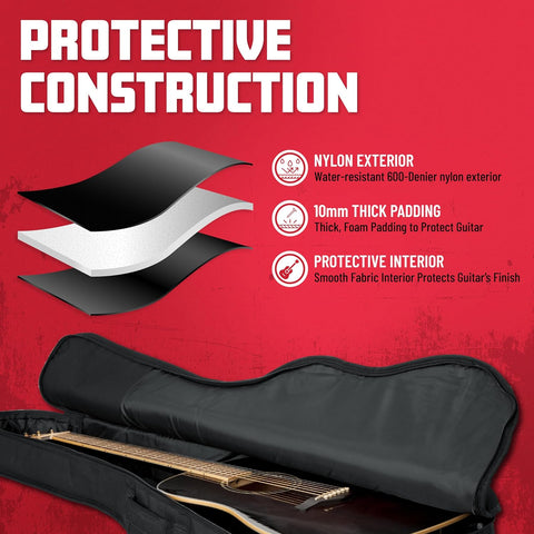 Gator Cases Foam Padded Acoustic Guitar Gig Bag, Fits Dreadnought Style Acoustic Guitars up to 41.9" in Length (GBE-DREAD)