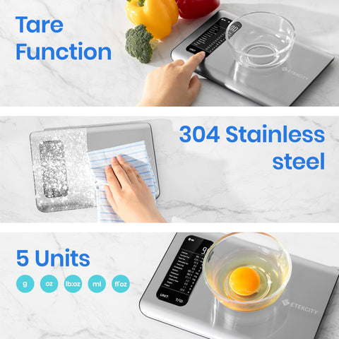 Etekcity Smart Food Kitchen Scale with Nutritional Calculator, Free App with 19 Nutrients Tracking, Calorie, Marco, Digital weight grams and ounces for weight loss, Premium Stainless Steel, 11lb