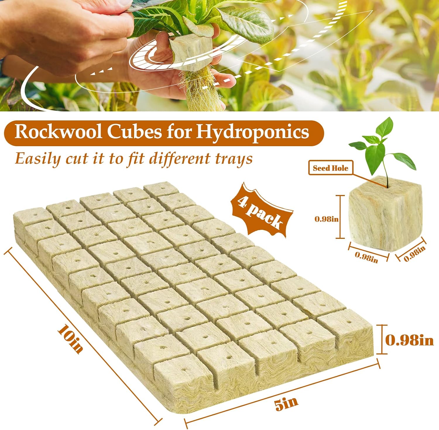 Legigo 1 Inch Rockwool Cubes Seed Starter Plugs for Hydroponics, 200 Plugs