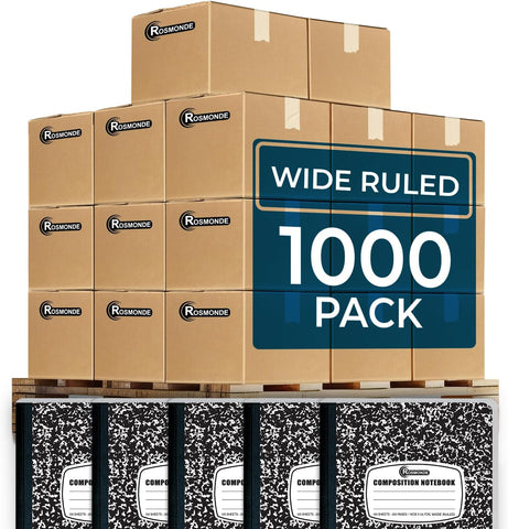 Rosmonde 1000 Pack Composition Notebooks Bulk, Wide Ruled, Black Marble