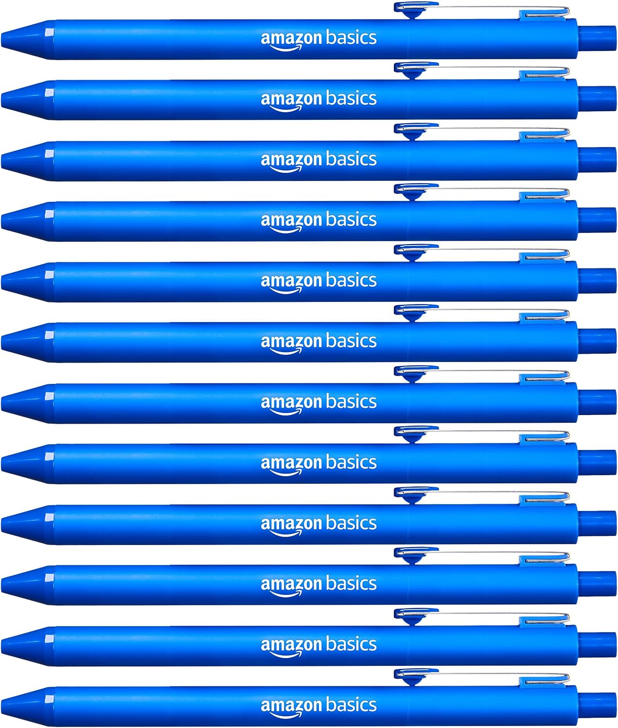 Amazon Basics Retractable Ballpoint Pens with Comfortable Grip for Smooth Writing, Blue Ink, Office and School Supplies, 12-Pack