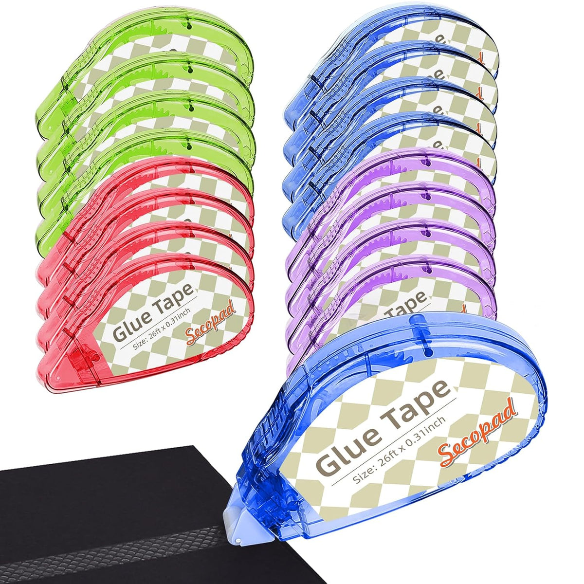 Secopad Scrapbook Tape, Glue Tape for Crafts, 16 Pack, Clear Colored Shell