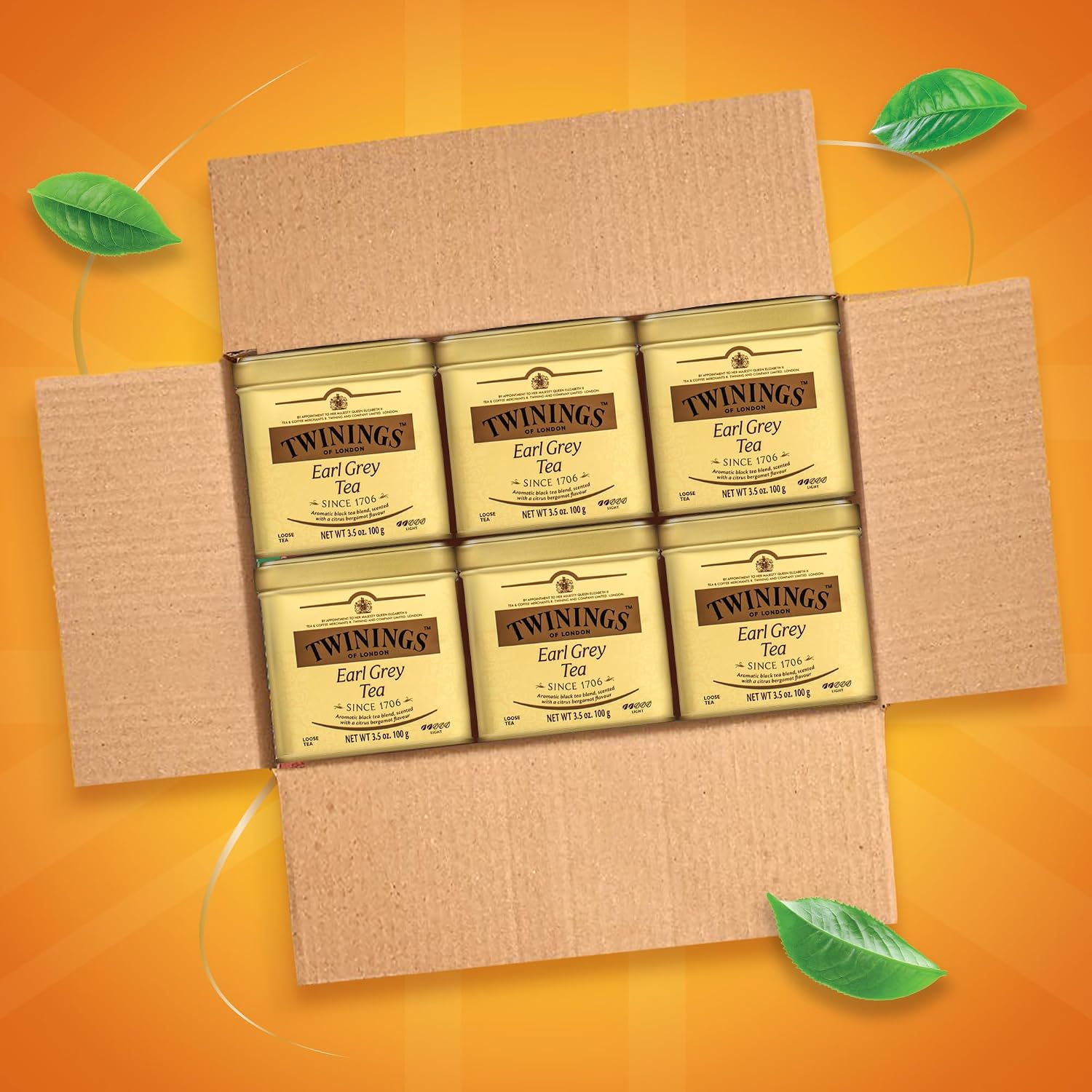 Twinings Earl Grey Loose Leaf Black Tea with Bergamot, 3.53 oz Tin (6 Pack)