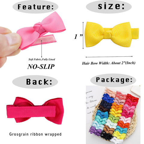 CÉLLOT Baby Hair Clips 50PCS Baby Girls Fully Lined 2" Baby Bows in Pairs