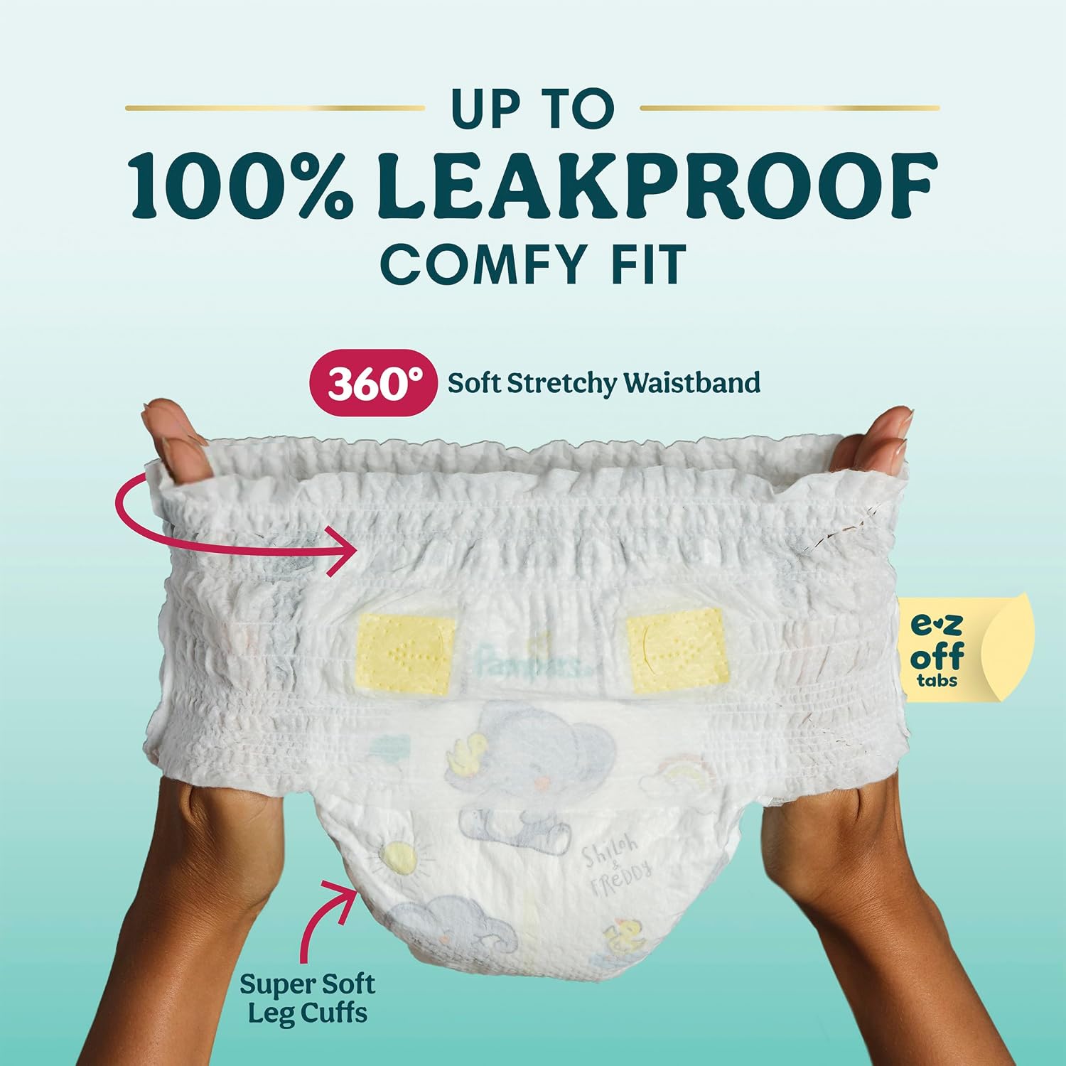 Pampers Diapers - Swaddlers 360° - Size 4, 132 Count, up to 100% Leakproof Comfy Dry Fit, EZ Off Tabs Designed for Easy Changes, Pull On Diaper