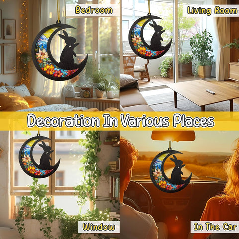 Rabbit Memorial Suncatcher, Personalized Bunny Remembrance Gift with Name & Date, Pet Loss Sympathy Keepsake, Bereavement Gift, Hanging Window or Car Decor