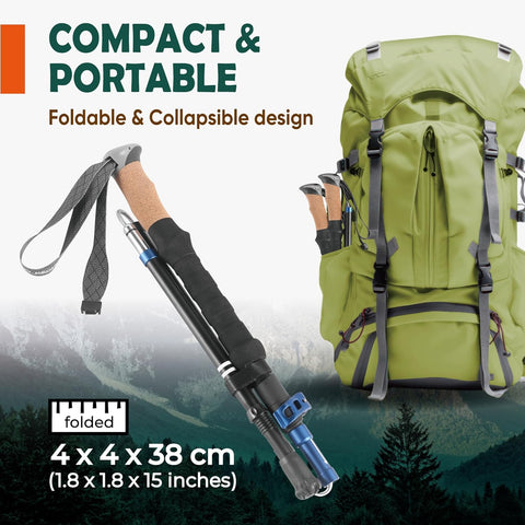 Trekology Trek-Z Cork Grip Collapsible Lightweight Hiking Trekking Poles