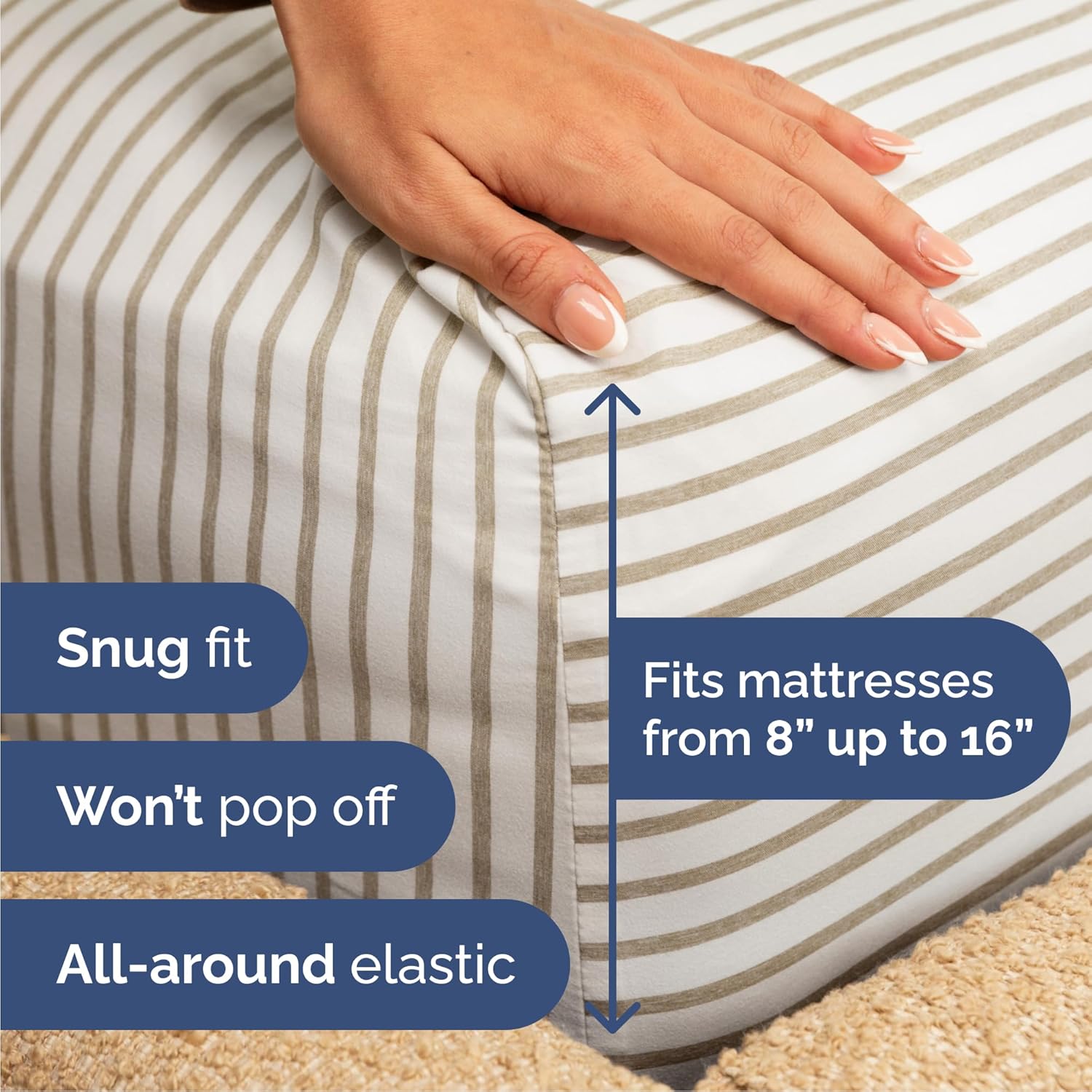 Cal King Size 4 Piece Sheet Set - Breathable & Cooling - Beige Stripes