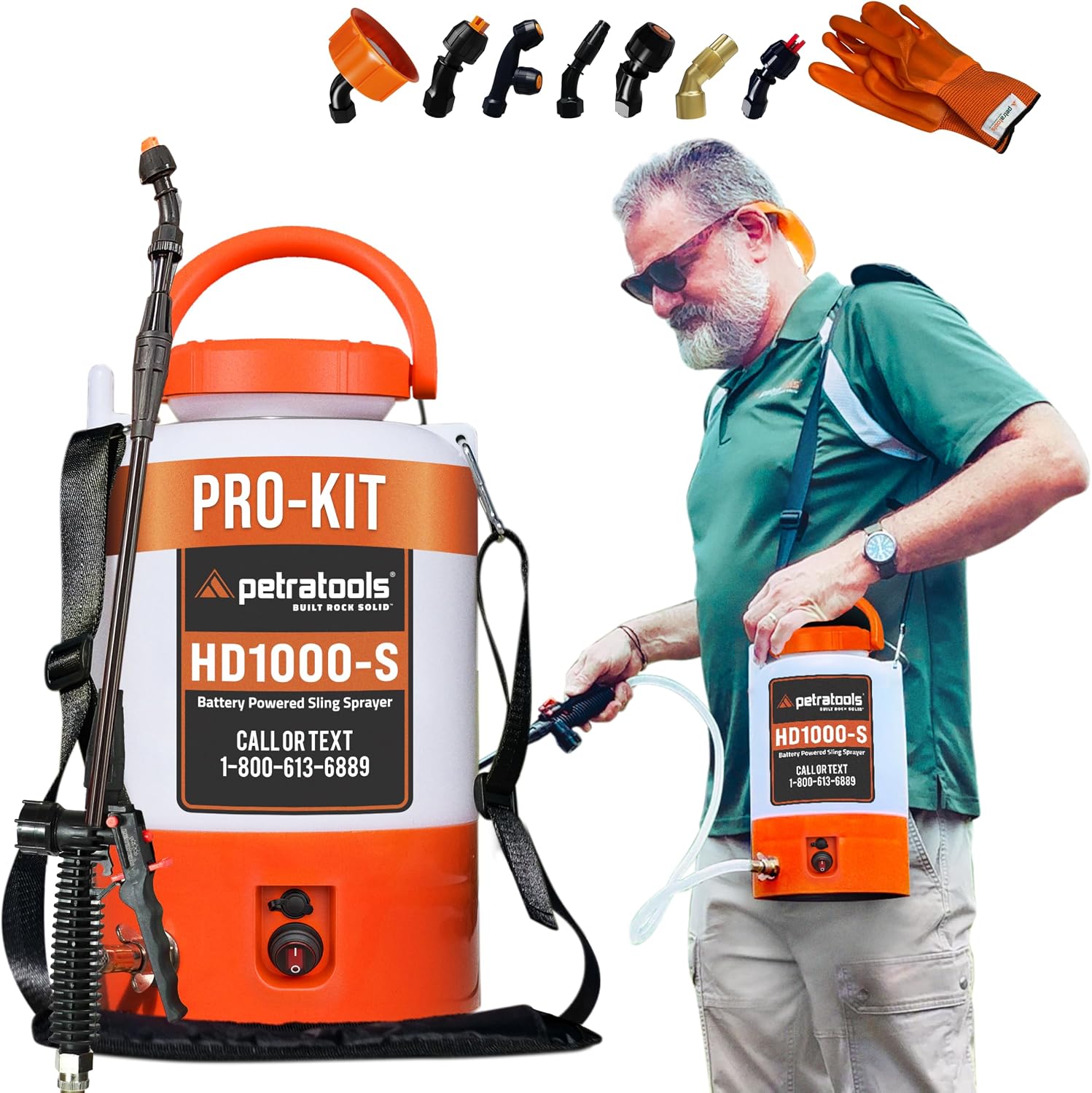 PetraTools Battery Powered Sprayer with 8 Nozzles, HD1000-S (1 Gal Pro Kit)