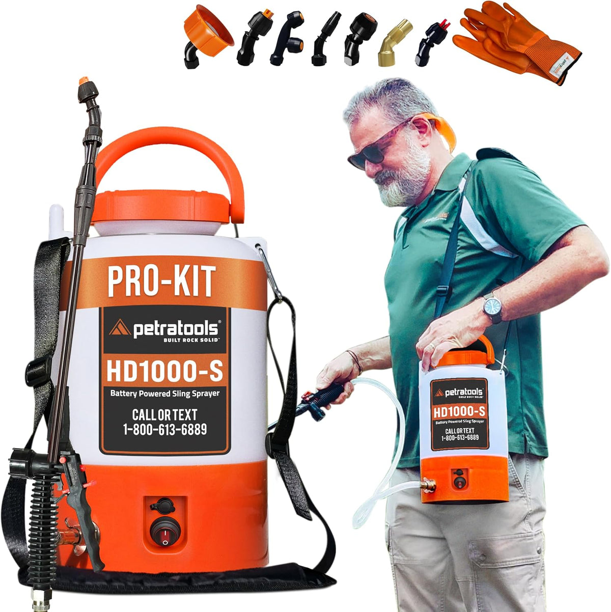 PetraTools Battery Powered Sprayer with 8 Nozzles, HD1000-S (1 Gal Pro Kit)