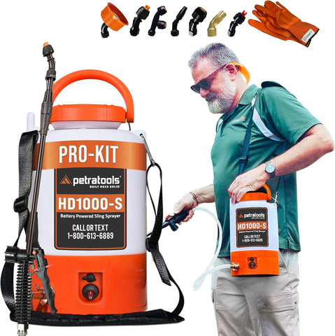 PetraTools Battery Powered Sprayer with 8 Nozzles, HD1000-S (1 Gal Pro Kit)
