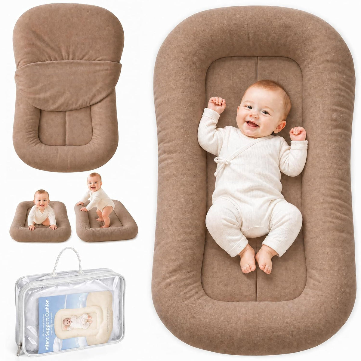 Baby Lounger, Infant Support Cushion 0-24 Months, Brown