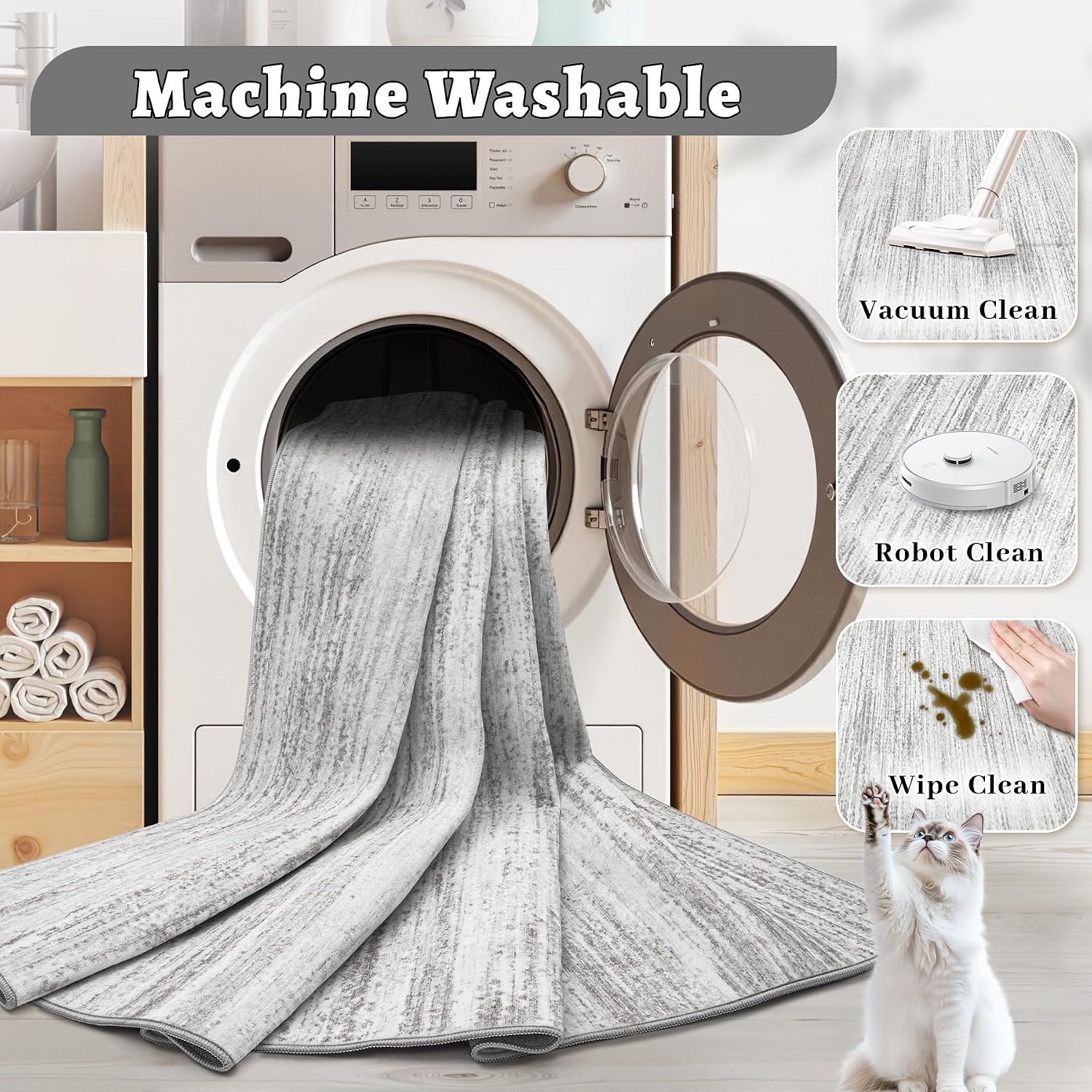 Area Rug 8x10 Living Room Rugs: Washable Modern Rug Large Non-Slip Soft Rugs Stain Resistant Printed Rug Indoor Carpet for Bedroom Kitchen Dining Room Nursery Playroom Home(Grey, 8'x10')
