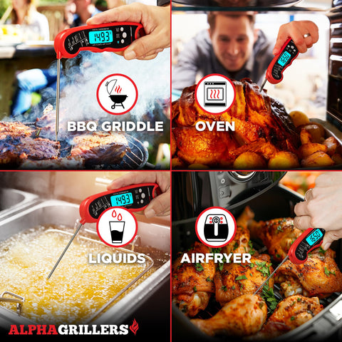 Alpha Grillers Instant Read Meat Thermometer for Cooking Grilling and Griddle Accessories Kitchen Essentials - Waterproof Backlight & Calibration, Birthday Mens Gifts Valentines Day Gifts for Him