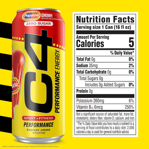 C4 Performance Energy Drink with Zero Sugar, 200mg Caffeine, 16 Fl Oz 12pk