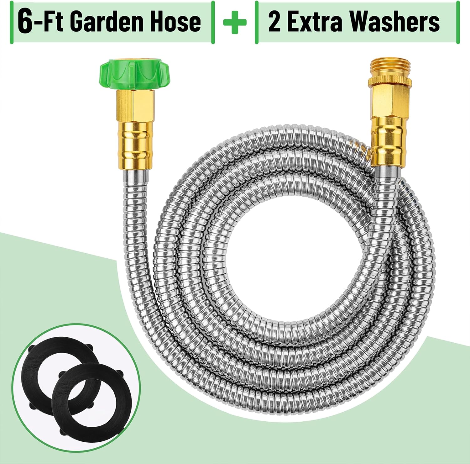 UNCO- Stainless Steel Metal Hose, 6 Feet, No Kink, Short Garden Hose Metal