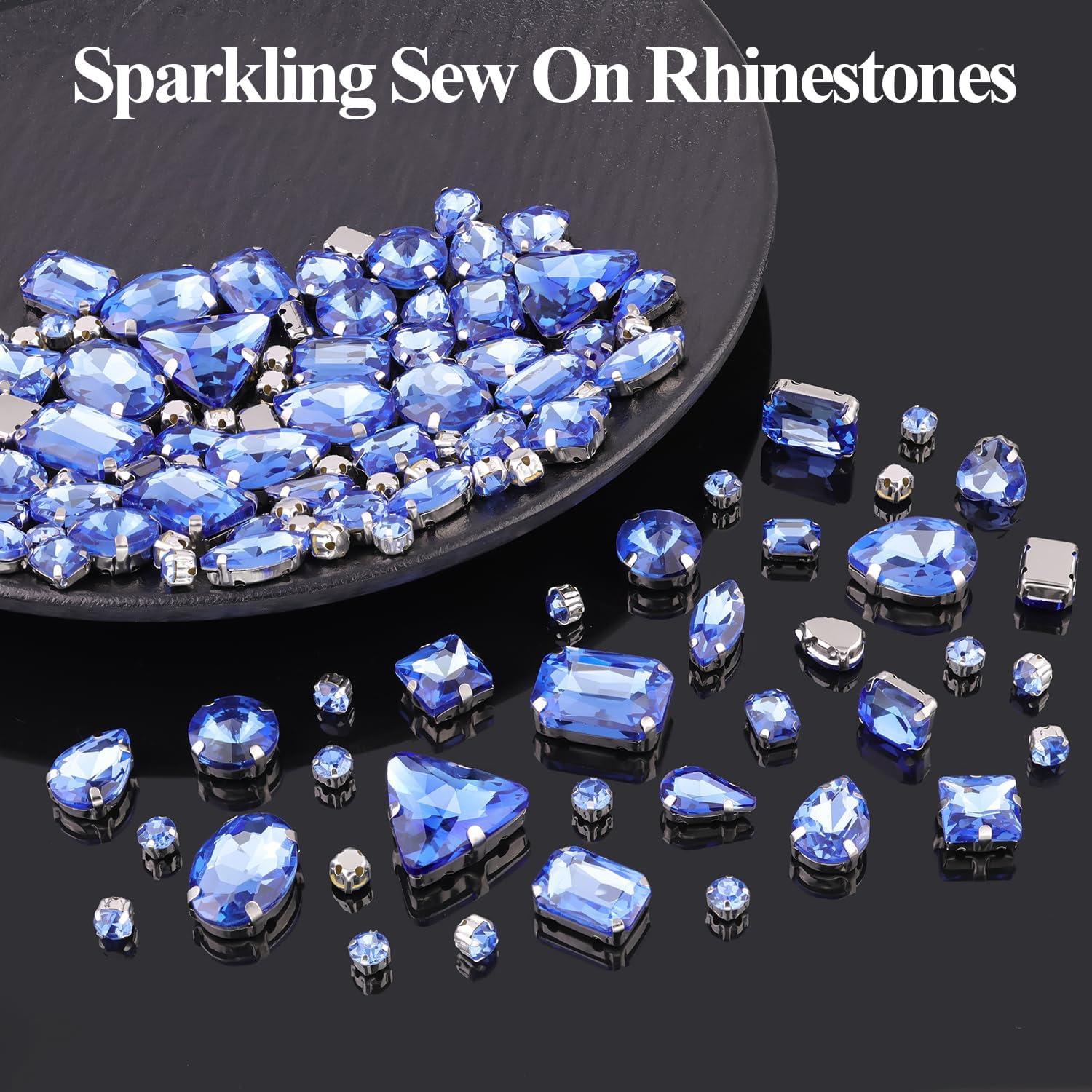120PCS Light Blue Large Rhinestones for Bedazzling Sew On Rhinestones Gems