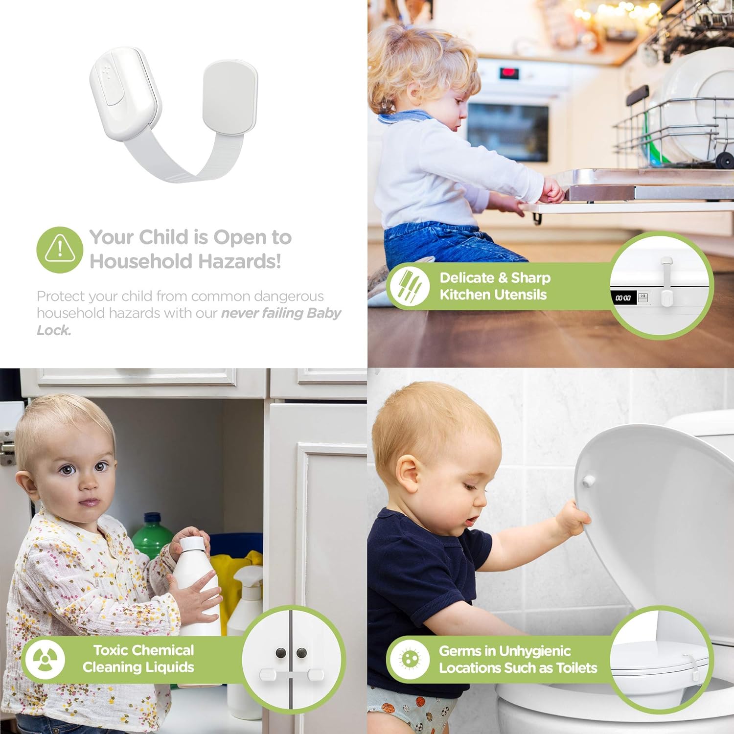 SKYLA HOMES Child Safety Cabinet Locks, White, 8 Pack