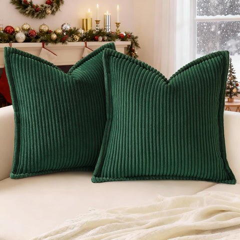Mecatny Soft Corduroy Throw Pillow Covers 26x26 Set of 2 Christmas Green