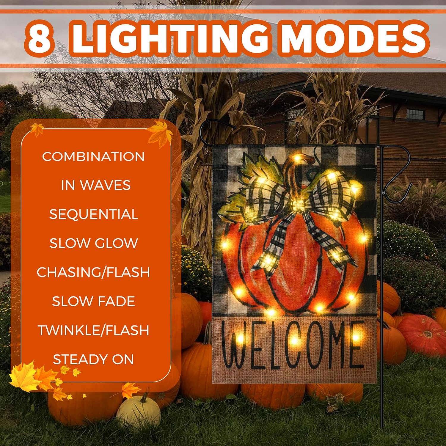 Solar Thanksgiving Decorations Garden Flag, Lighted Autumn Fall Decor Flag