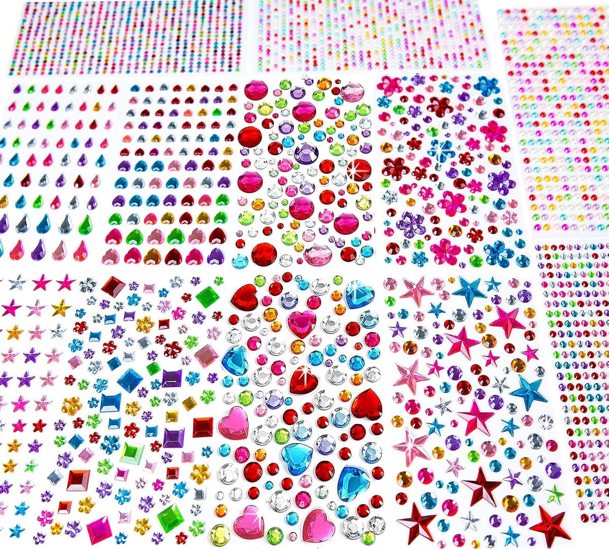 3228pcs Gems Stickers, Self Adhesive Rhinestone Jewel Gems
