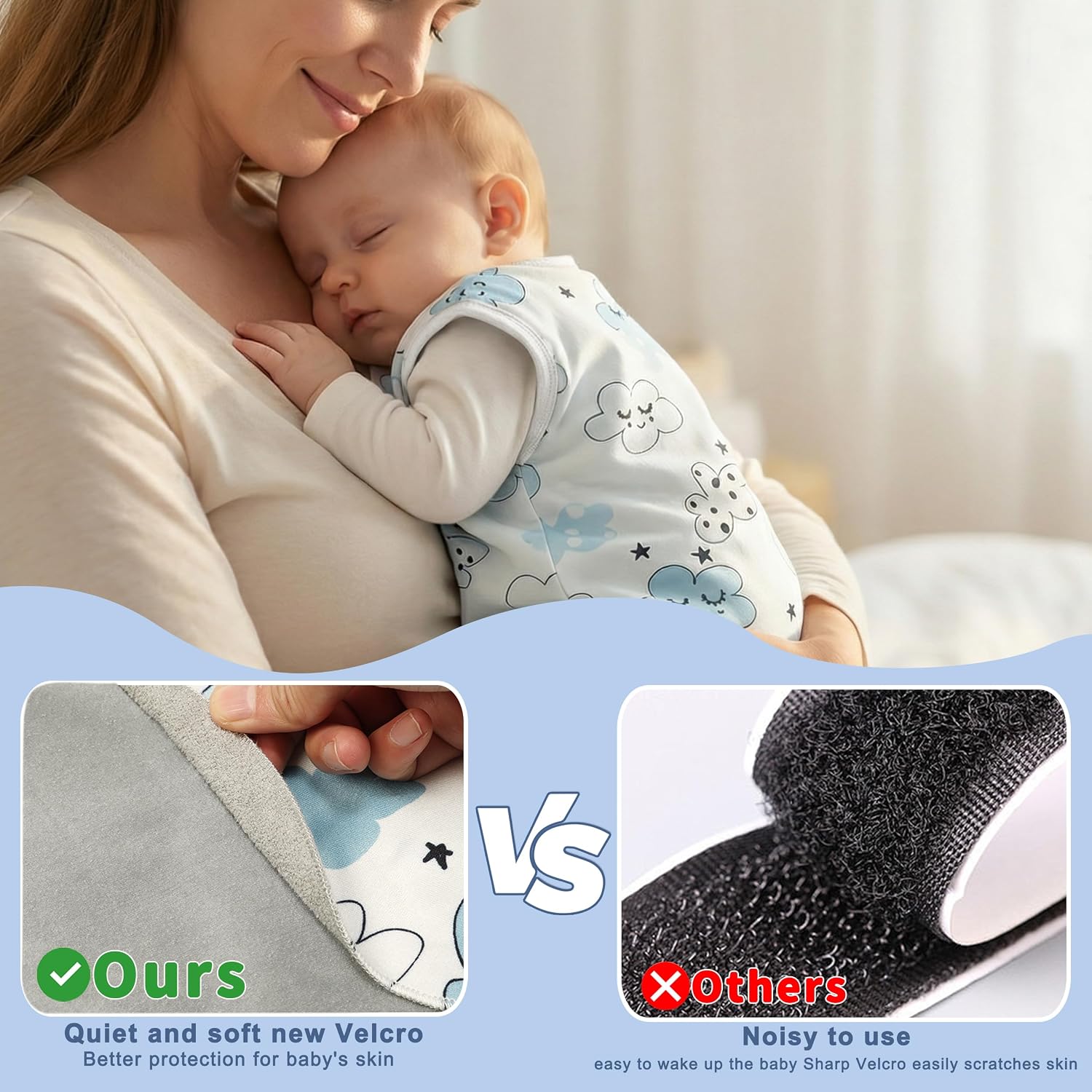 GUNTAIL Newborn Sleep Sack Baby Swaddle,3-Way Adjustable Wearable Blanket,100% Rayon Cotton Swaddling sleeping bag (Clouds & Moon, 0-3 Months)