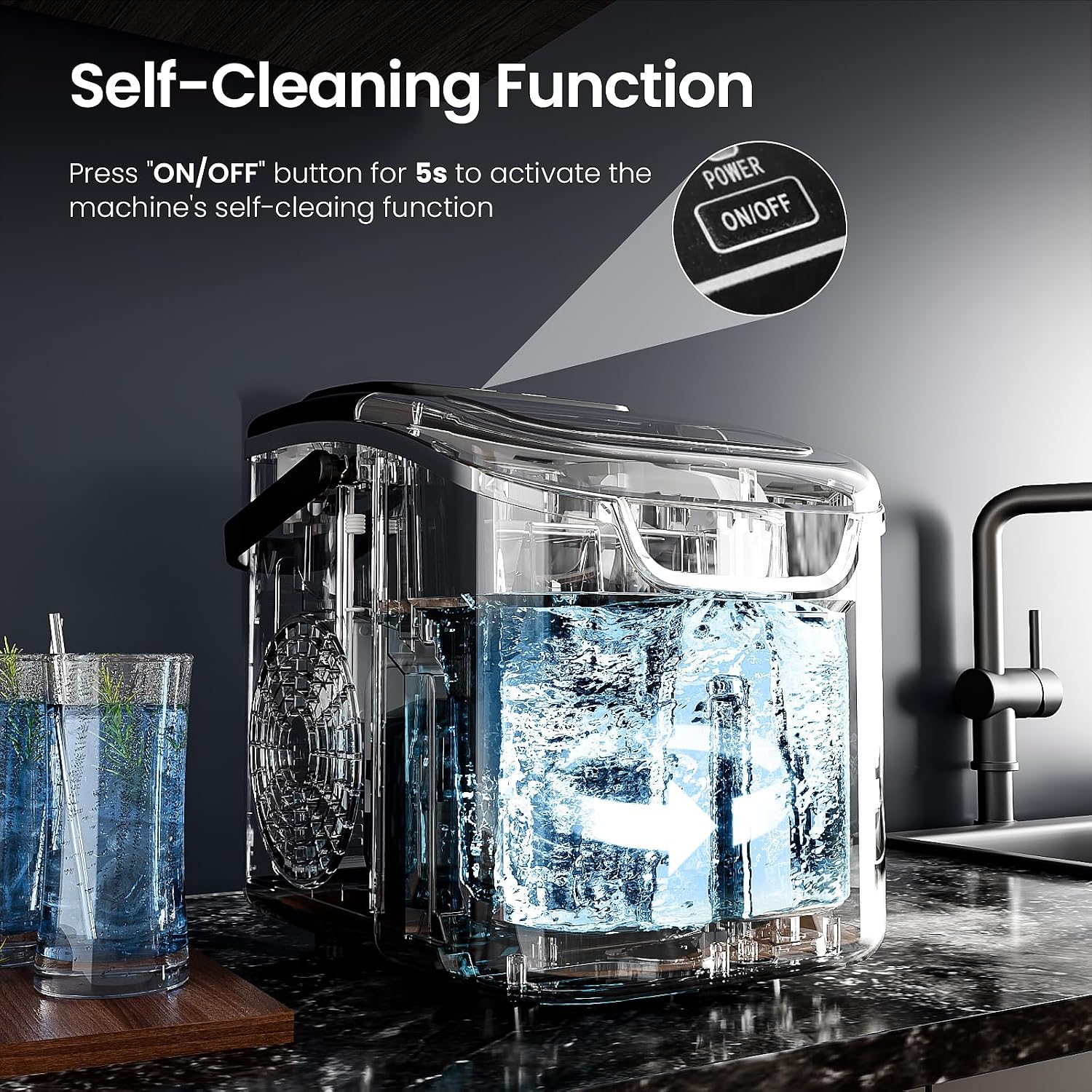 Antarctic Star Pro-Grade Countertop Ice Maker, 8 Cubes in 6 Mins, 26.5lbs/Day, Self-Cleaning, Ultra-Quiet for Home Bar, Kitchen, Office & Entertaining