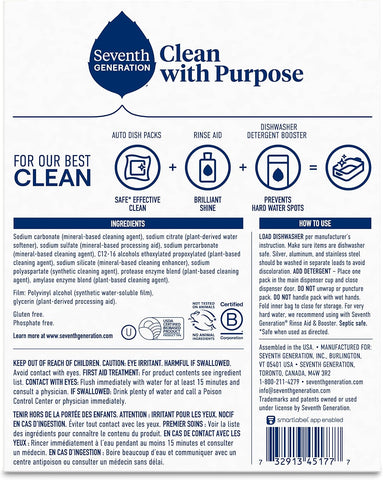 Seventh Generation Dishwasher Detergent Packs, Free & Clear, 45 Count, Pack of 2, Plant Powered Cleaning, Fights Greasy Reside & Stuck-On Food For Sparkling Dishes, Fragrance-Free & Septic Safe