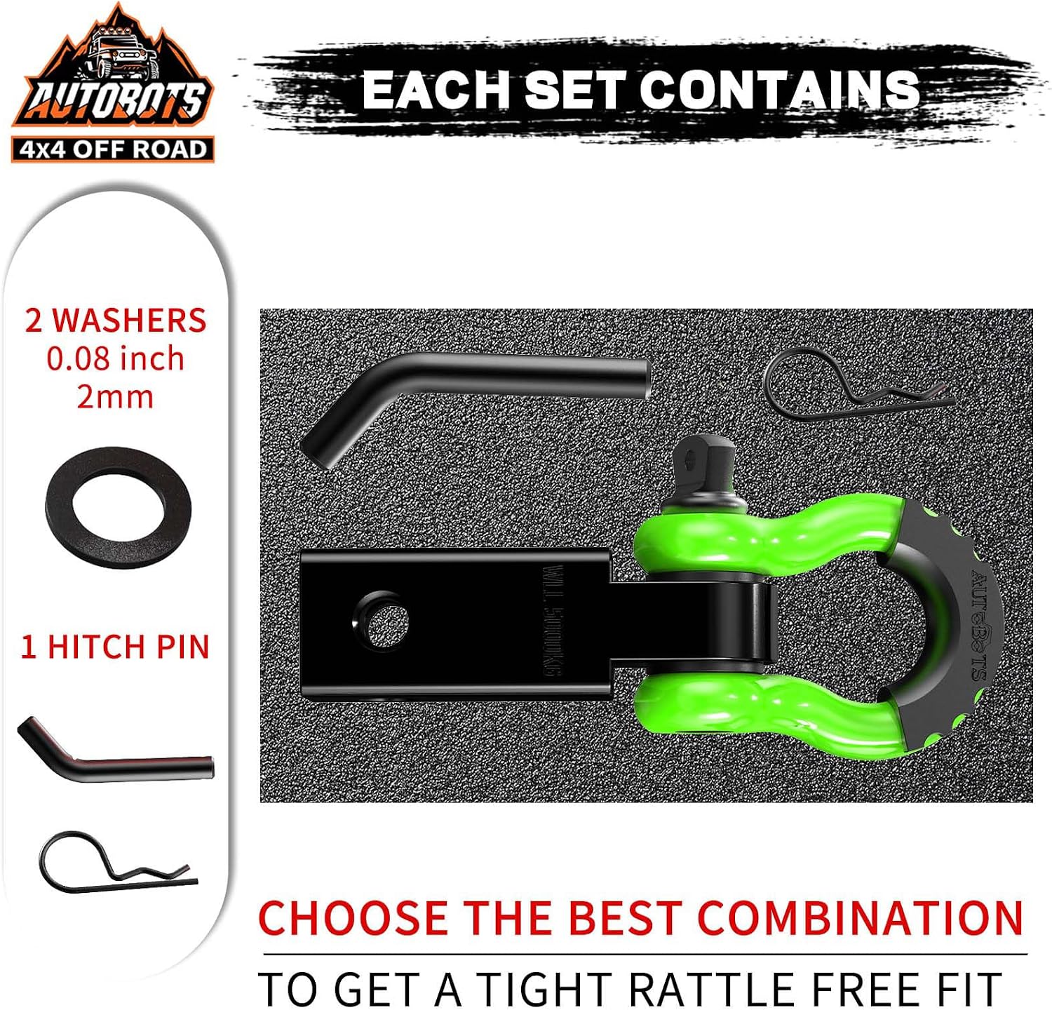 AUTOBOTS Tow Hitch Receiver 2" Shackle Hitch Receiver Green