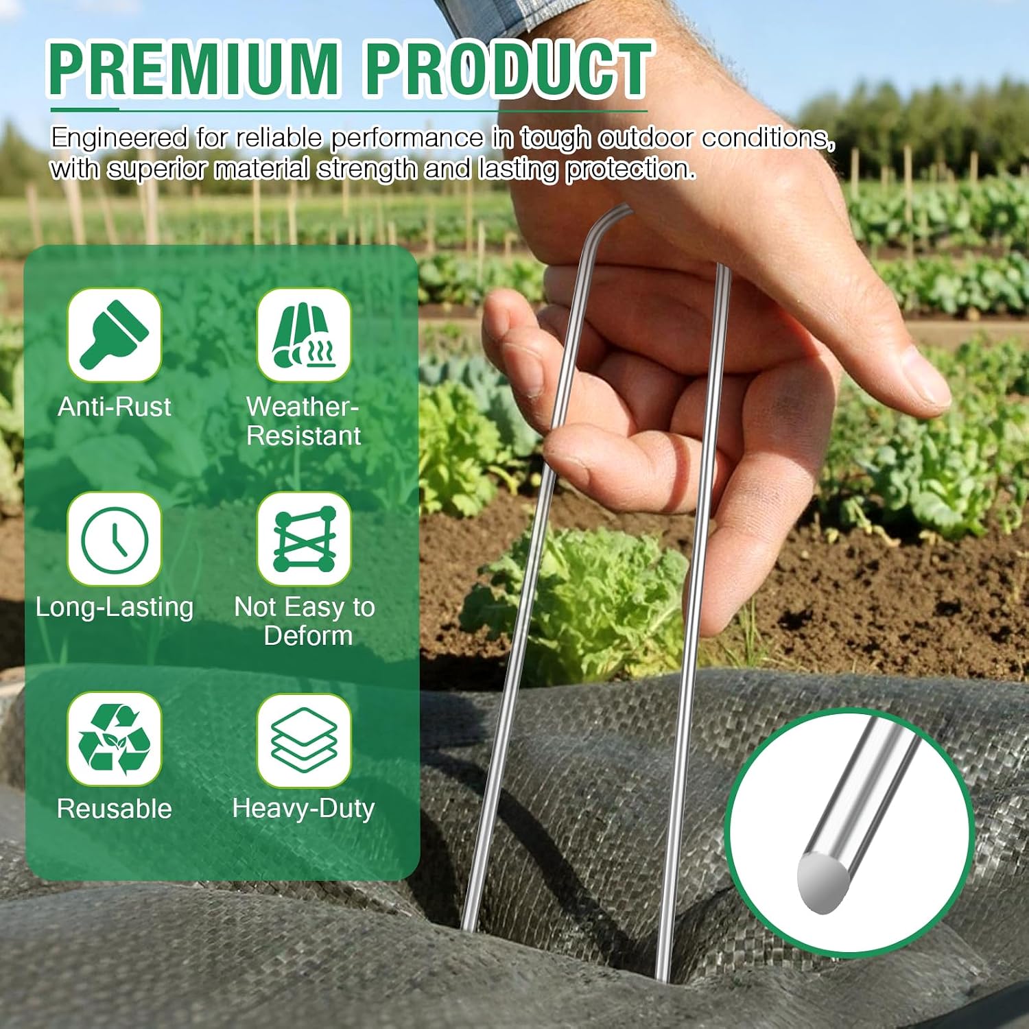 8 Gauge Landscape Staples, FUIJOL 12 Inch 15 25 50 100 Pack Heavy Duty U-Shaped Landscape Stakes, Galvanized Garden Staples for Weed Barrier Stakes, Ground Cover, Irrigation Tubing, Fence (25,12 Inch)