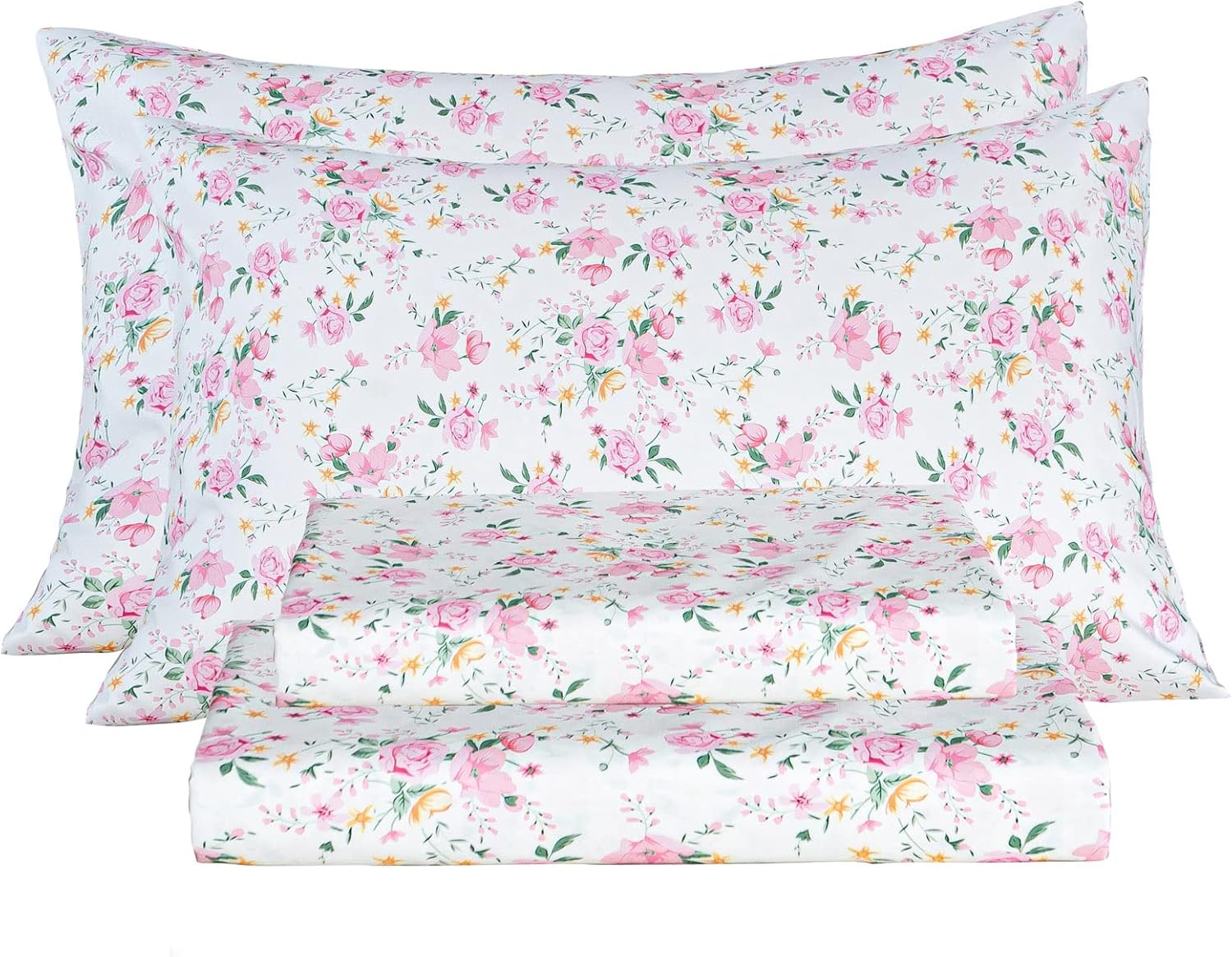 Bedlifes Floral Pattern Bed Sheet Set Queen Size, 16" Deep Pocket 4PCS
