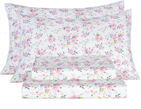 Bedlifes Floral Pattern Bed Sheet Set Queen Size, 16" Deep Pocket 4PCS