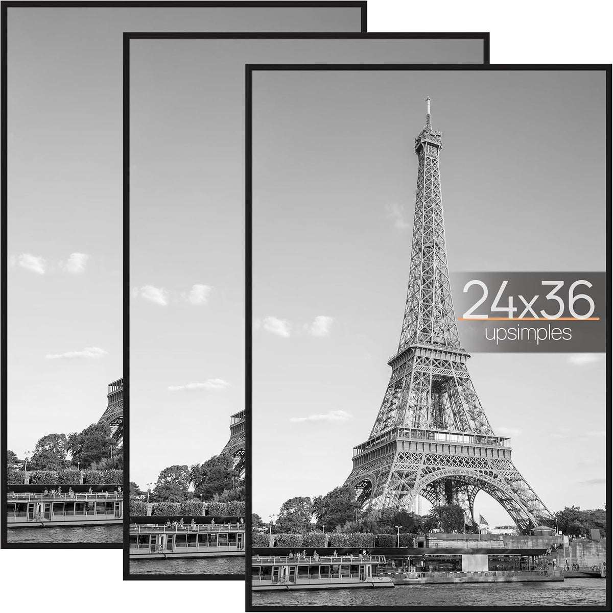 upsimples 24x36 Poster Frame, Easy Slide-In Assembly, Black, 3 Pack