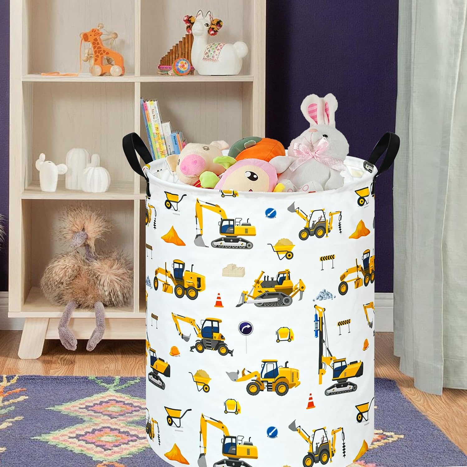 Kids Laundry Hamper Storage Basket Laundry Organizer Hamper Storage Bins Clothes Box Nursery Hamper Gift Basket with Handles(Excavator)