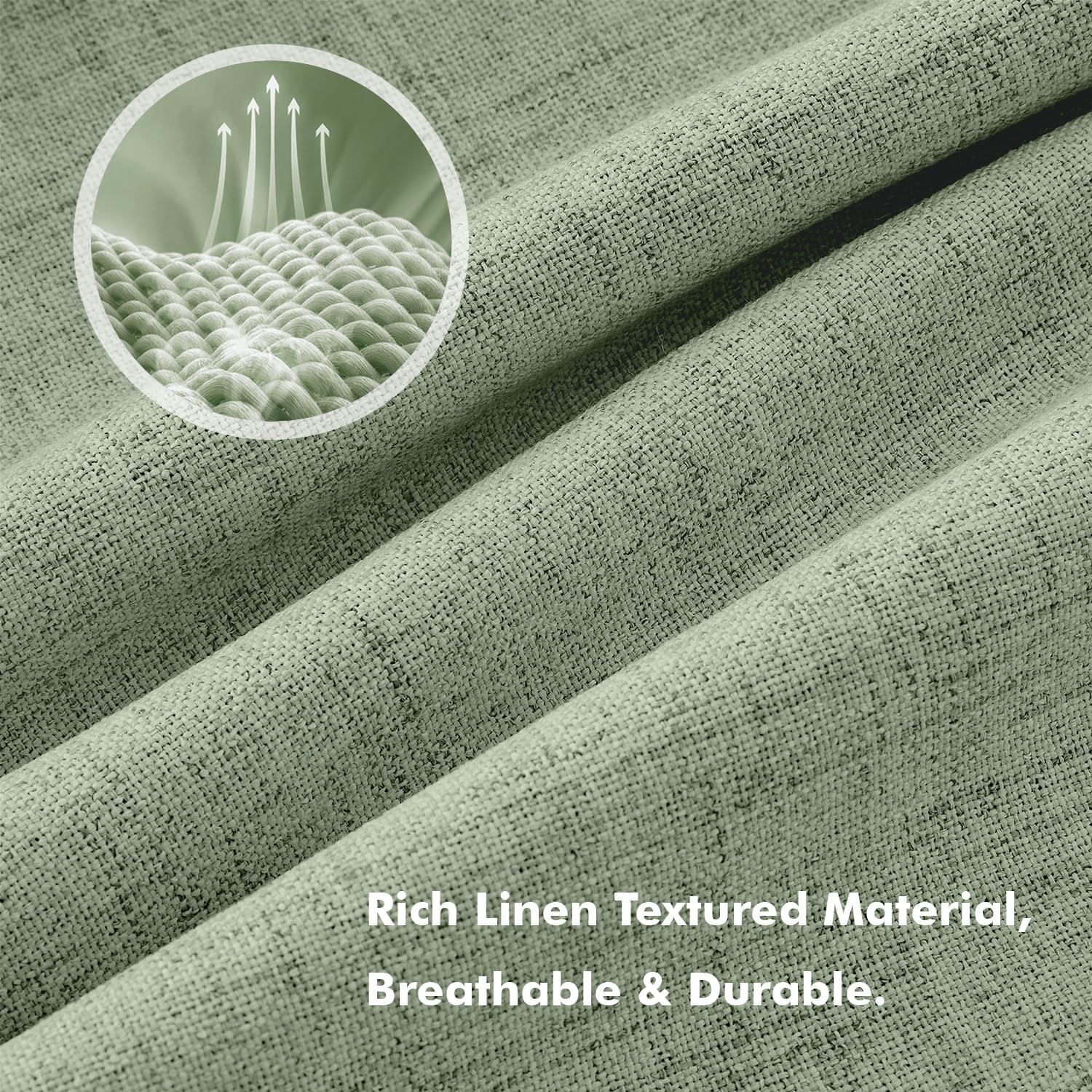 MIULEE 100% Blackout Linen Curtains 42 x 90 Inch Sage Green 2 Panels