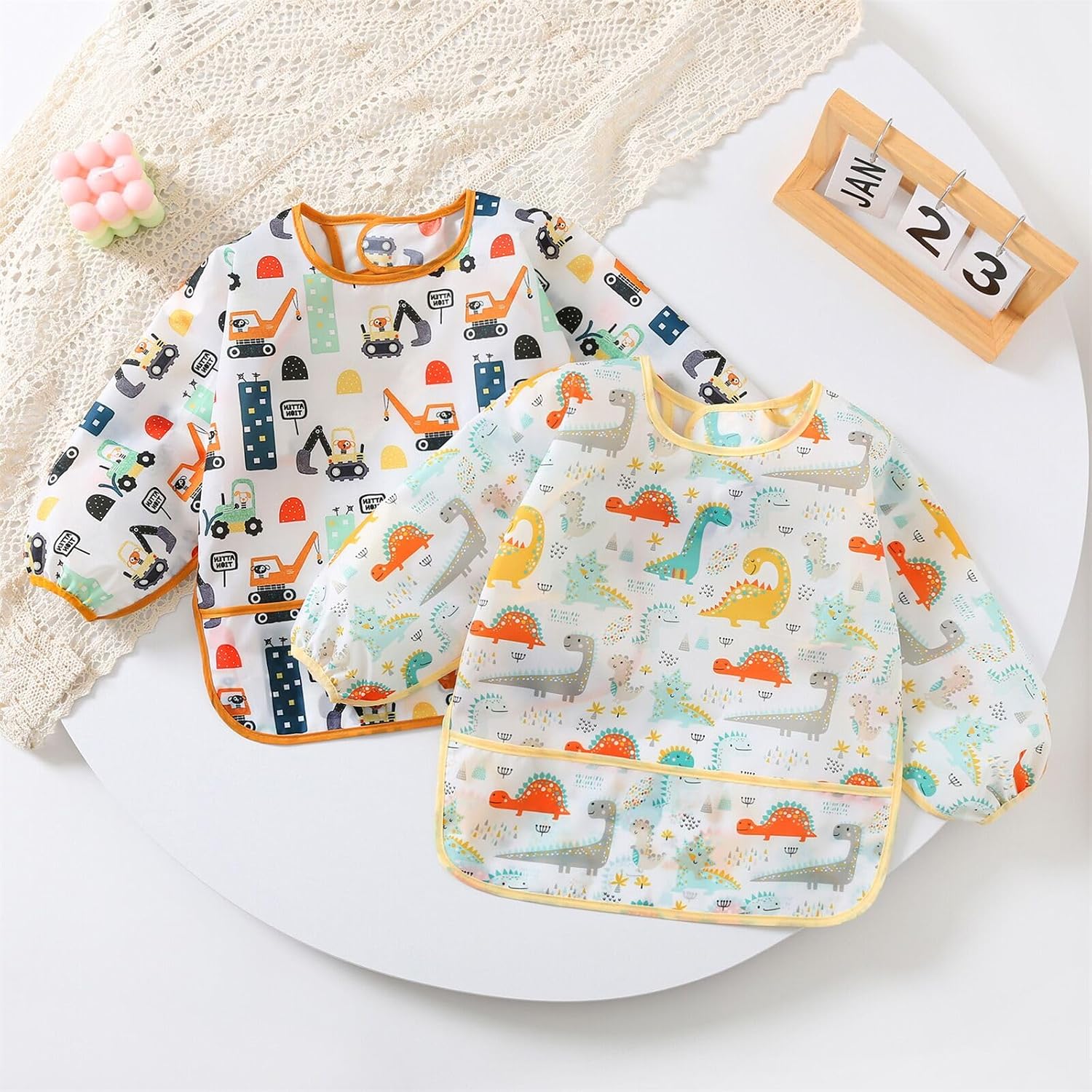 3 Pcs Waterproof Long Sleeves Baby Bibs Weaning Smock Bib 3-24 Months