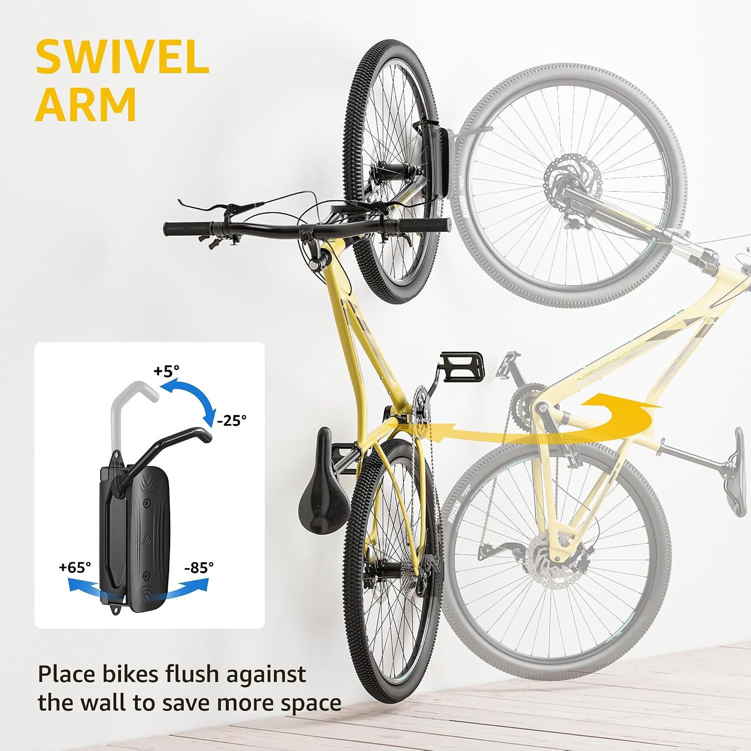 monTEK Swivel Bike Wall Mount, Bike Hangers for Garage, 4 Pack