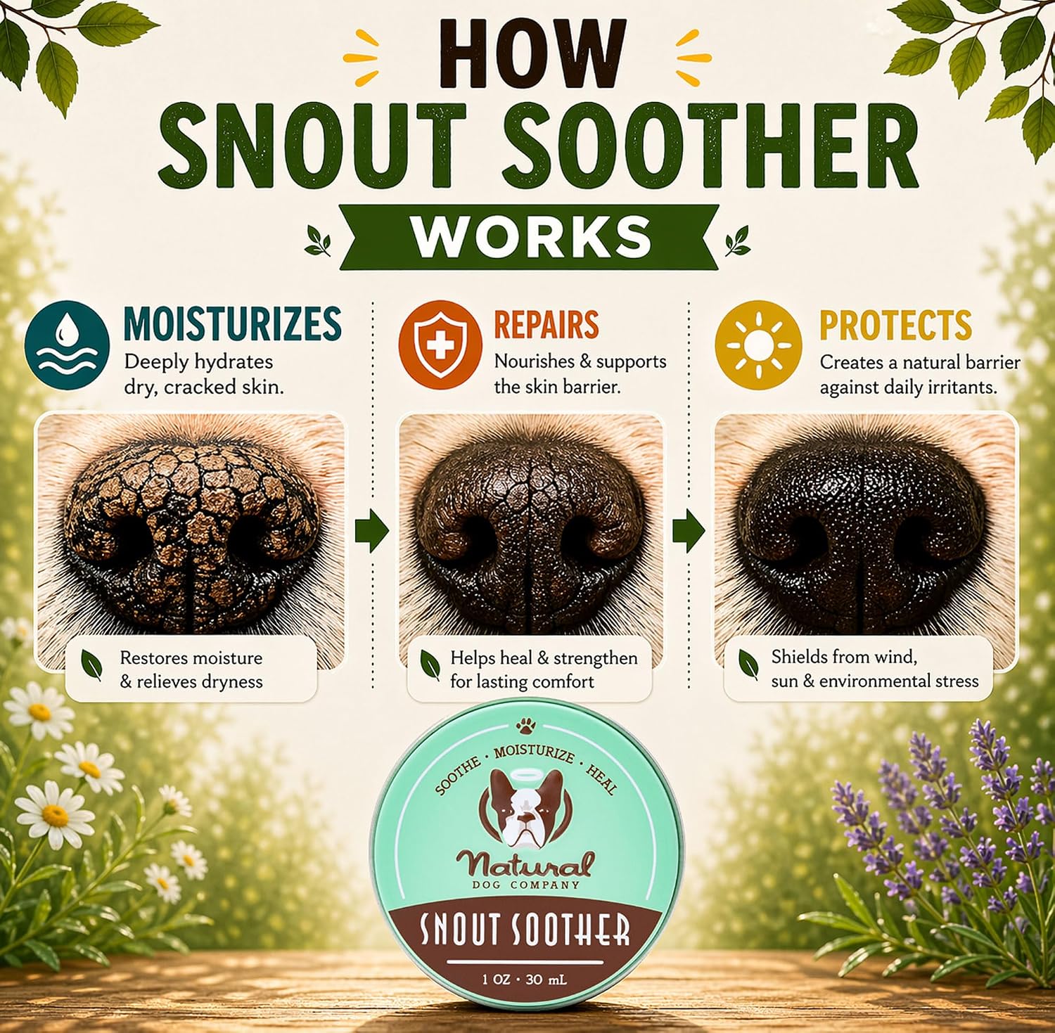 Natural Dog Company Snout Soother Dog Nose Balm, 0.15 oz Travel Stick