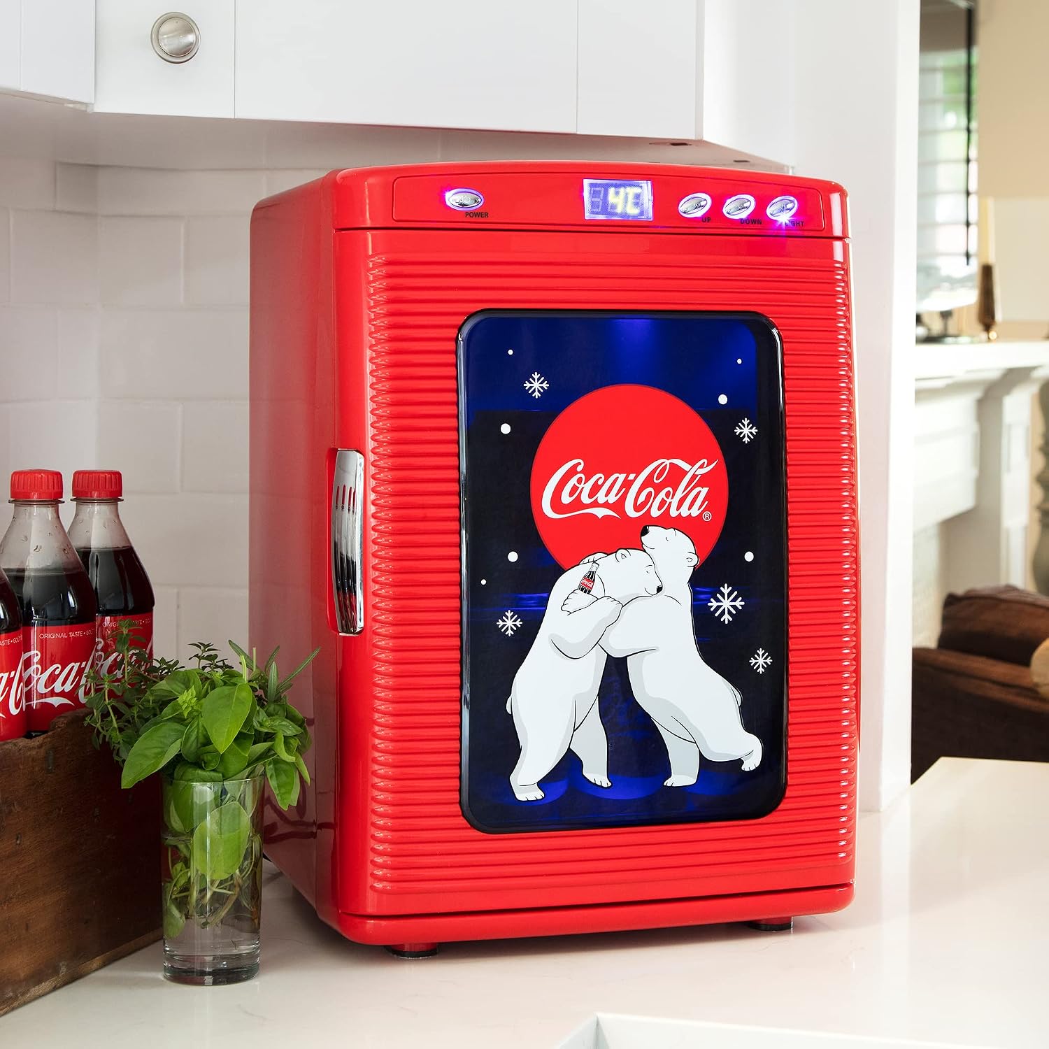 Coca Cola Mini Fridge - Refrigerator for Bedroom Office, Portable Table Top Beverage Cooler, 12V 110V Refrigerador For Drinks, Soda, Wines, Use In Car, Outdoor, Patio, 28 Can